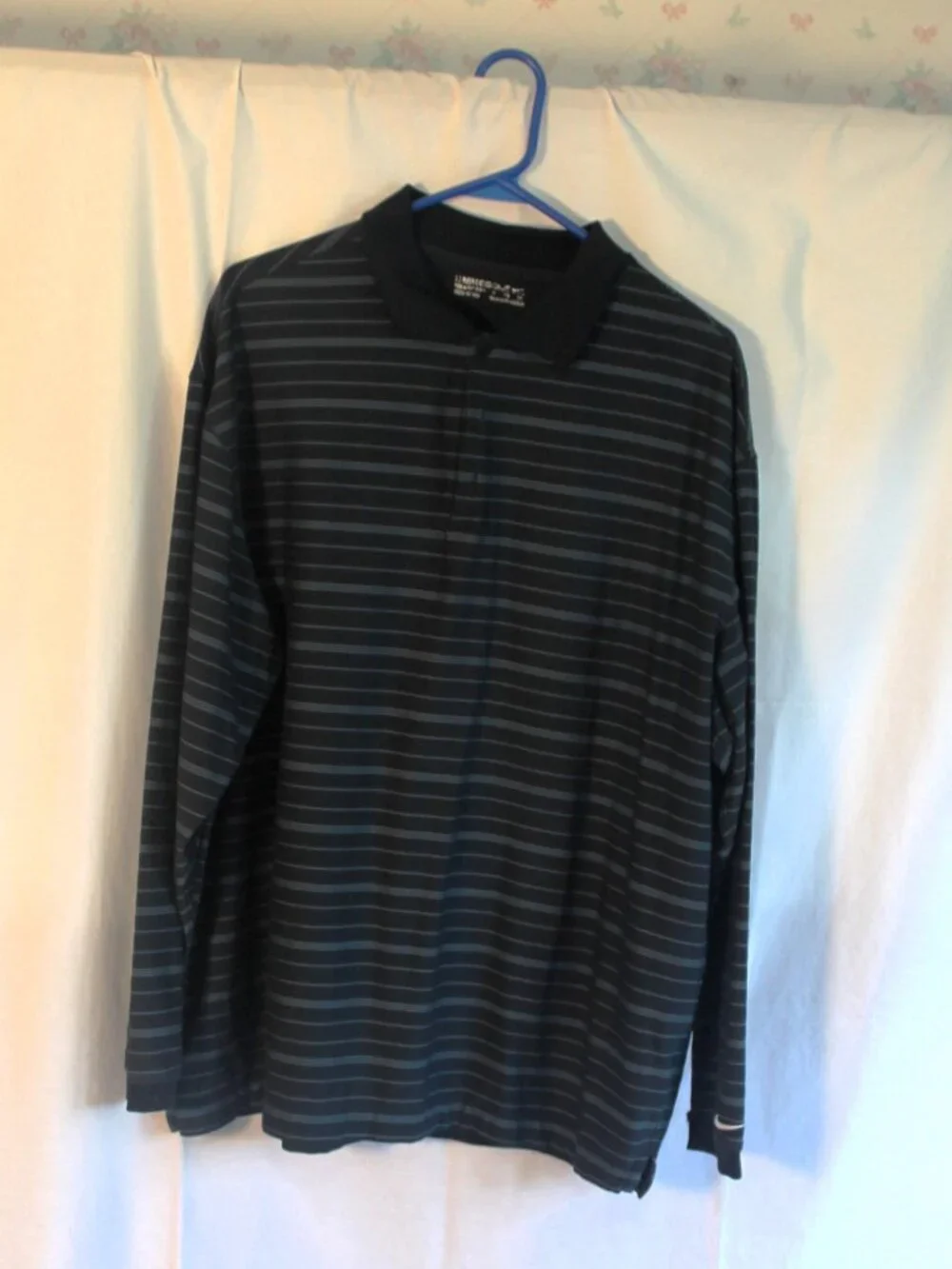 Nike Golf FitDry Long Sleeve Polo Navy Blue Stripes XL